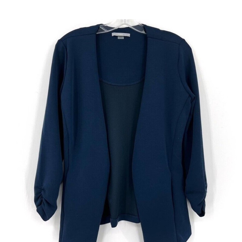 TART Womens Small Blue Open Front Knit Sweater Blazer Jacket Ruched Sleeves